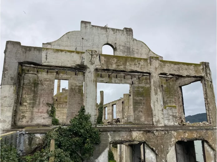 An abandoned building on the island