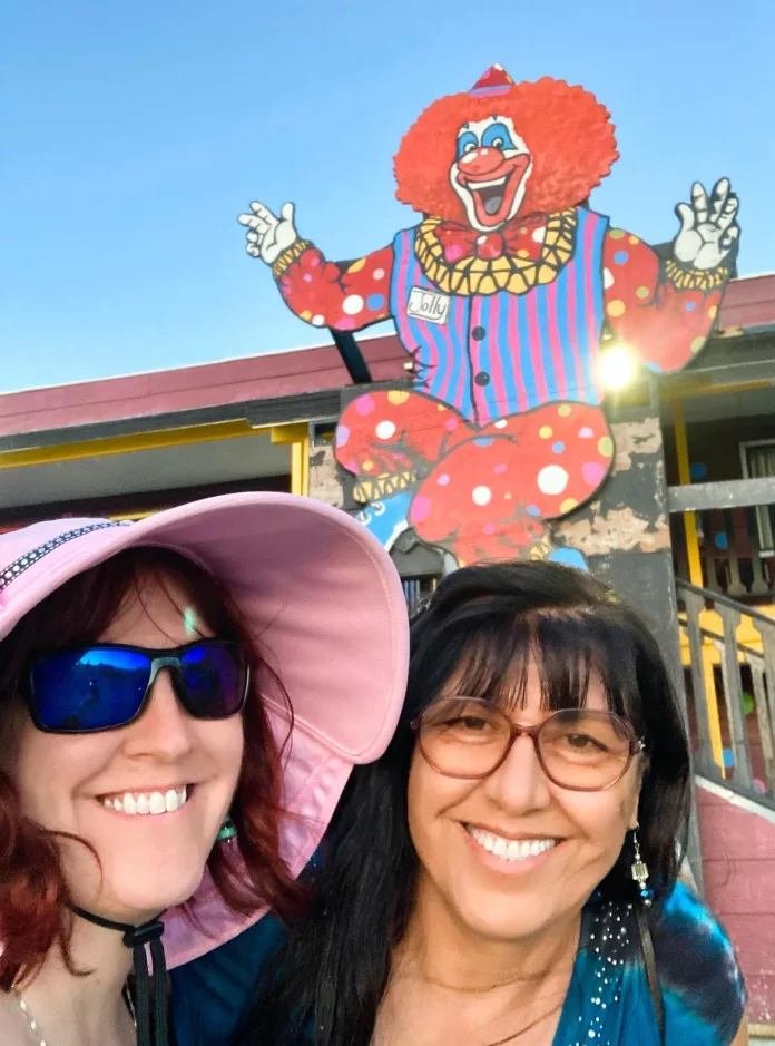 Me (left) and my friend Sholeh at the Clown Motel in Tonopah, Nevada